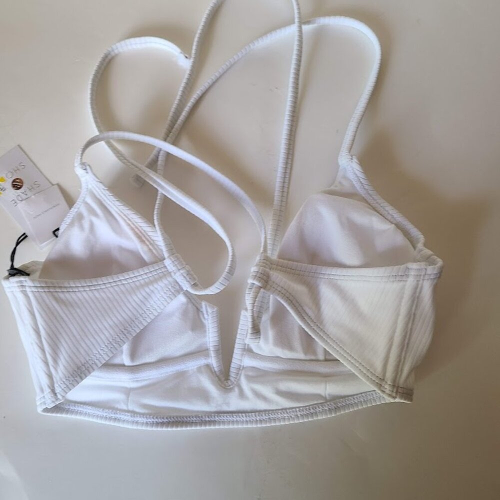 Shade & Shore Womens Solid White Ribbed Underwired Swim Top Size 34 C - Picture 2 of 3